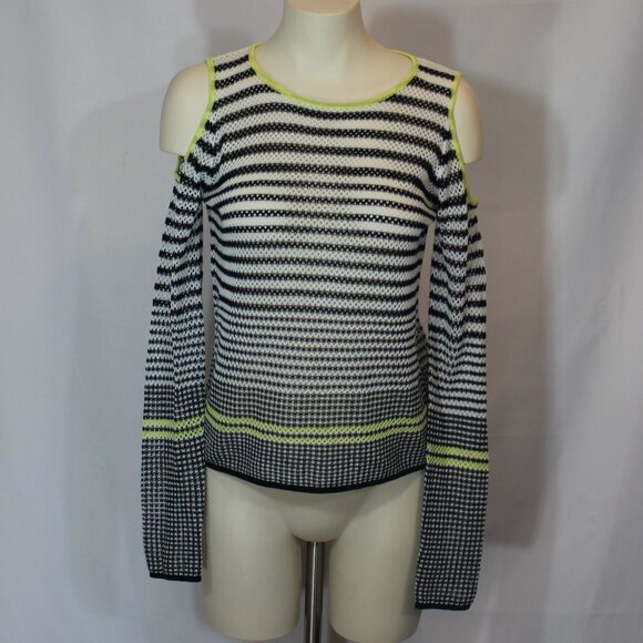 John + Jenn black white long sleeve open shoulder women's sweater size small - Picture 1 of 5